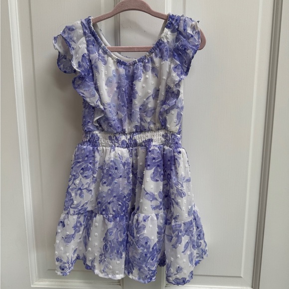 The Children's Place 3T Girls Swiss Fuzzy Dot Purple Floral Short Sleeve Dress - Picture 4 of 4